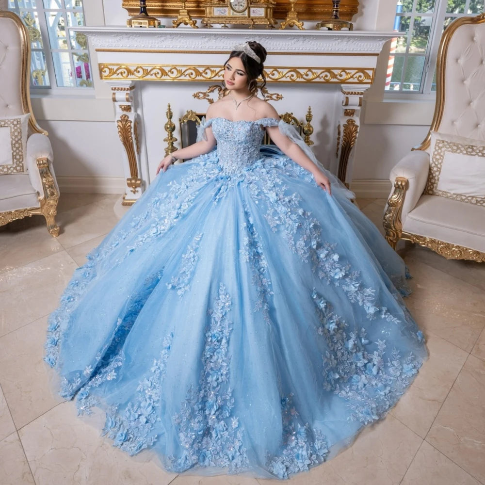 EVLAST Floral Applique Beaded Quinceanera Dress