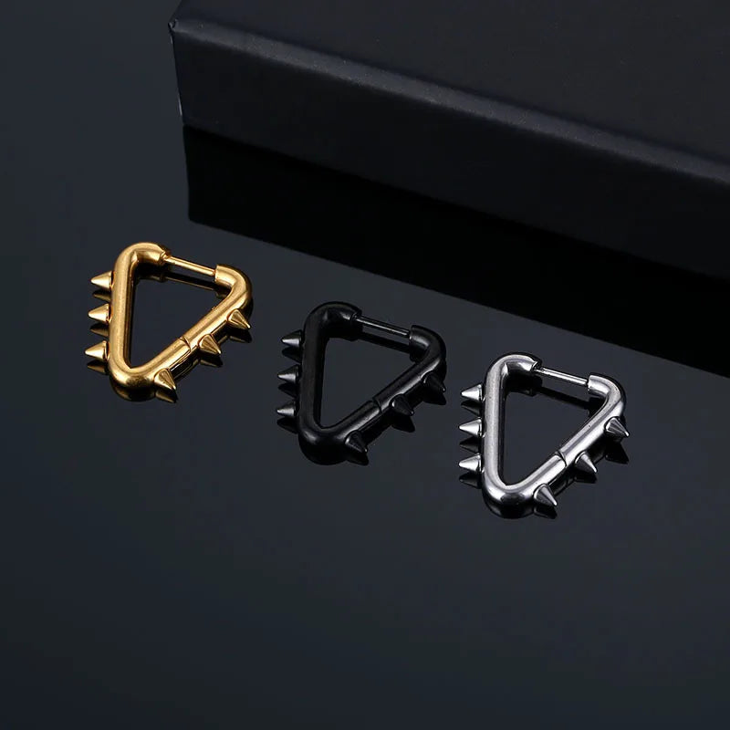 Stainless Steel Spike Huggie Hoop Earrings – Gothic & Punk Unisex Jewelry