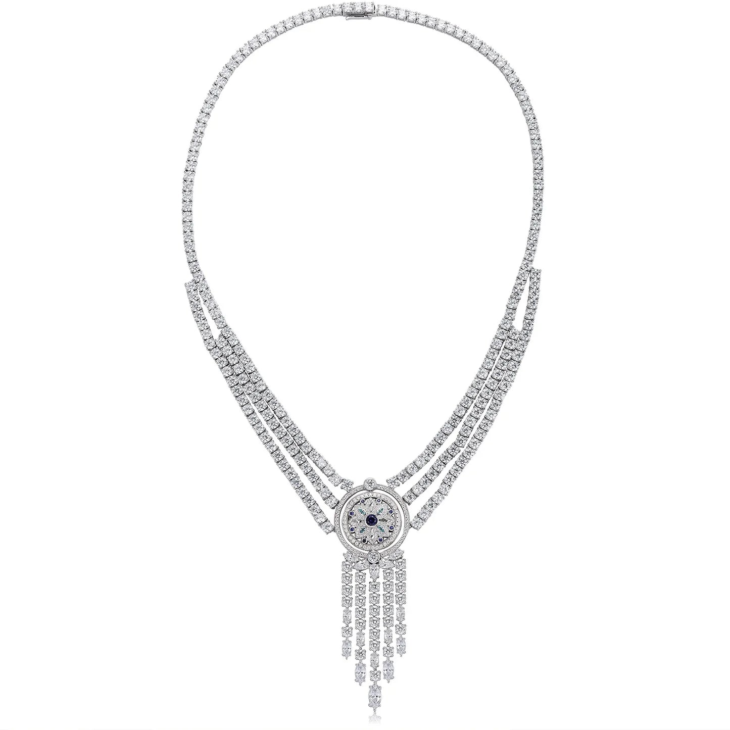 Luxury 925 Sterling Silver Lab-Grown Sapphire Pendant Necklace