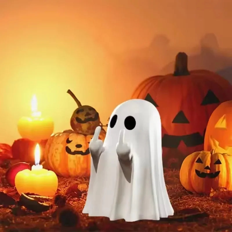 Ghost Resin Statue with Middle Finger Halloween Decor