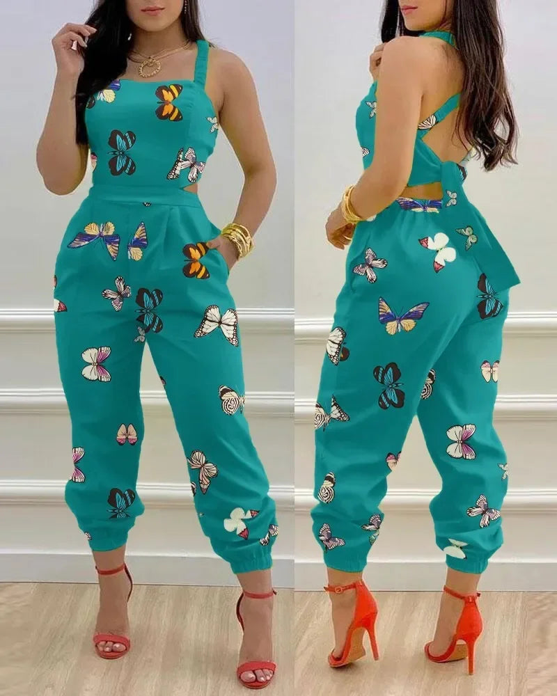 Open Back Printed Jumpsuit