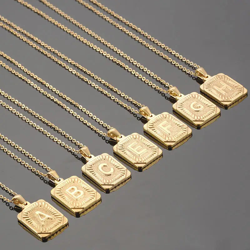 Stainless Steel Initial Pendant Necklace – Minimalist Square Letter Charm Jewelry for Women & Men