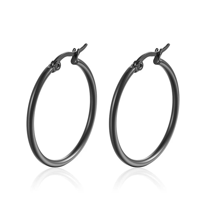 Classic Stainless Steel Big Hoop Earrings – Lightweight Round Circle Jewelry (30-80mm)