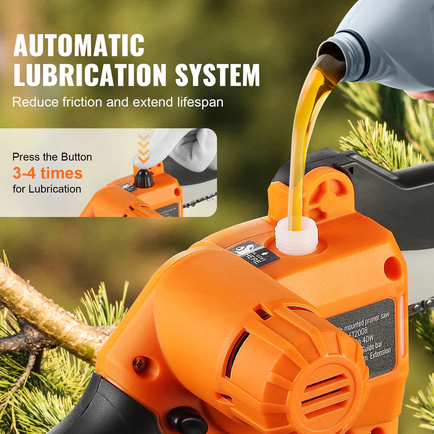 VEVOR 2-in-1 Cordless Pole Saw & Mini Chainsaw Battery Pole 8ft Reach