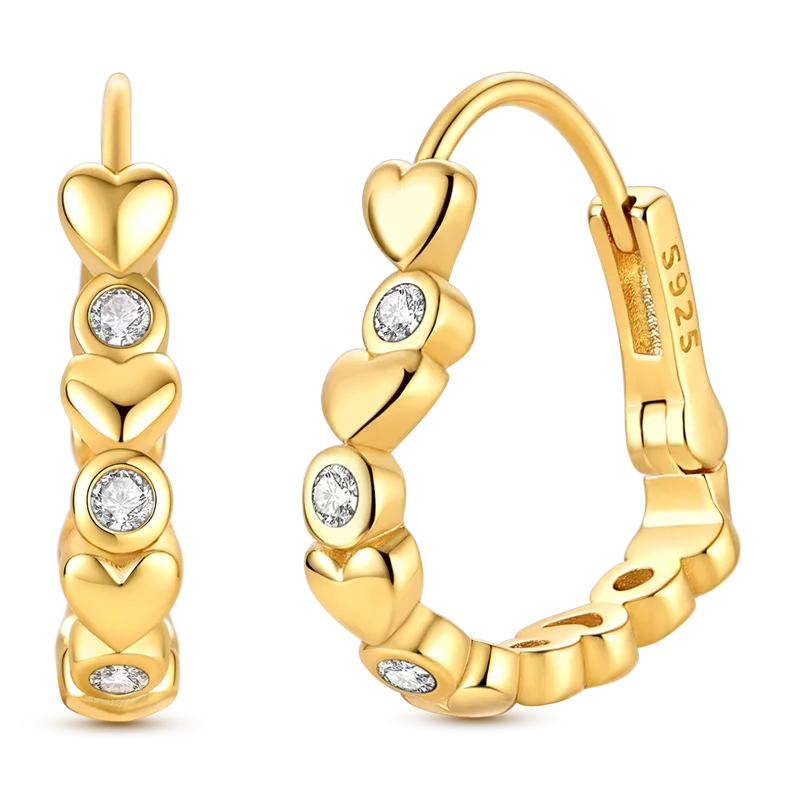 925 Sterling Silver CZ Zircon Gold-Plated Hoop Earrings – Sparkling Minimalist Jewelry