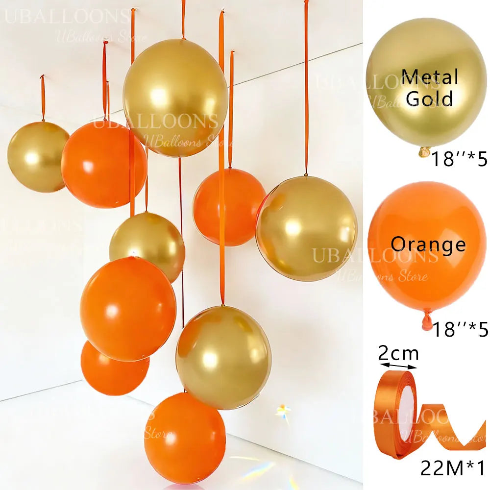 10-Pack 18" Orange & Hot Pink Party Balloons with Satin Ribbons