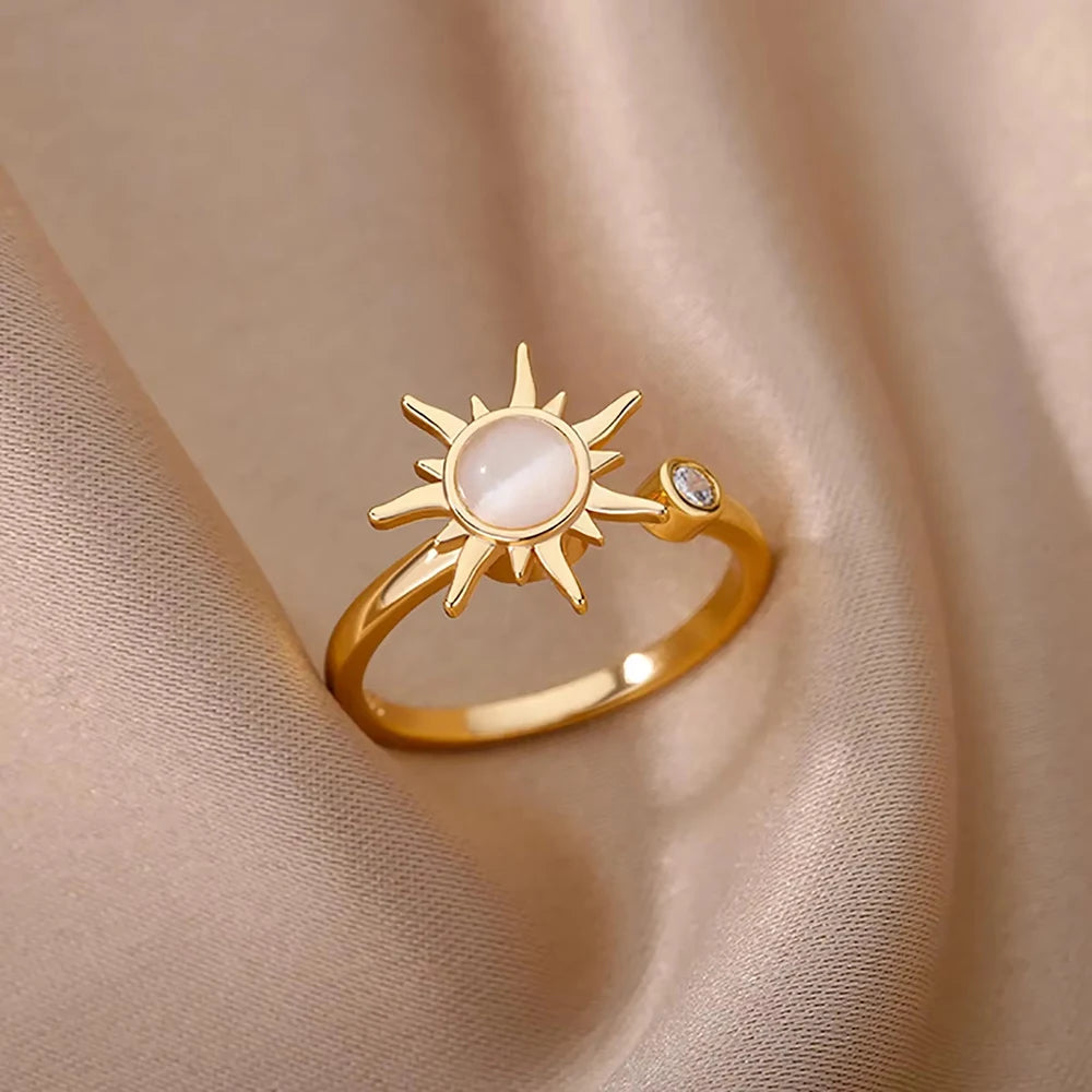18K Gold Plated Zircon Geometric Open Ring – Trendy Waterproof Stainless Steel Jewelry