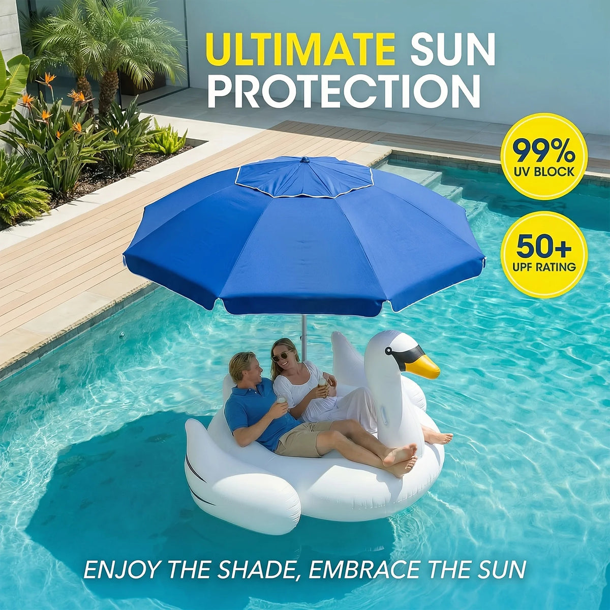 7ft Floating Pool Umbrella with Base Cup Holder & Carry Bag