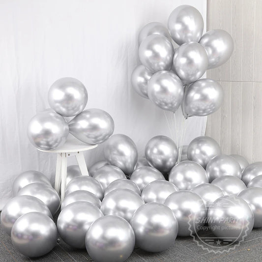 50-Pack Metallic Chrome Latex Balloons - Ultra-Gloss Party Decor