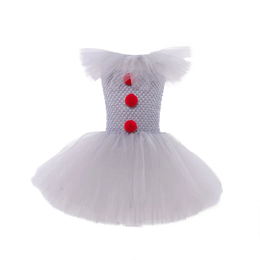 Girls' Pennywise Halloween Costume Dress Set - Creepy Clown Tutu Outfit for Kids