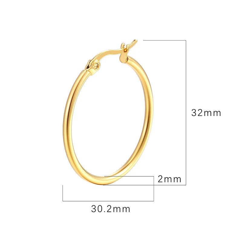 Classic Stainless Steel Big Hoop Earrings – Lightweight Round Circle Jewelry (30-80mm)