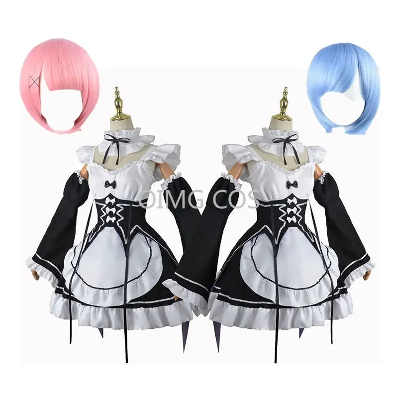 Re:Zero Ram & Rem Maid Cosplay Costume – Complete Anime Maid Uniform Dress & Headdress Set