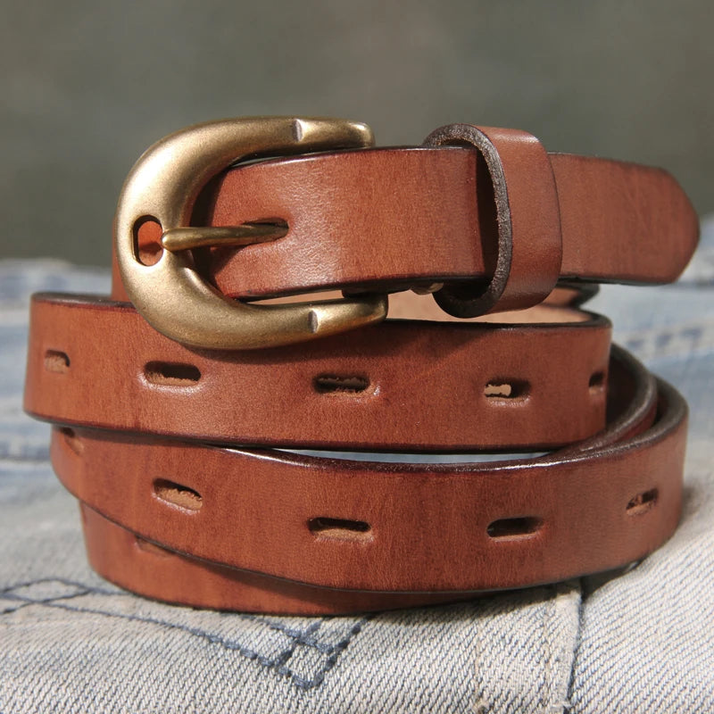 Retro Genuine Leather Western Buckle Belt for Women