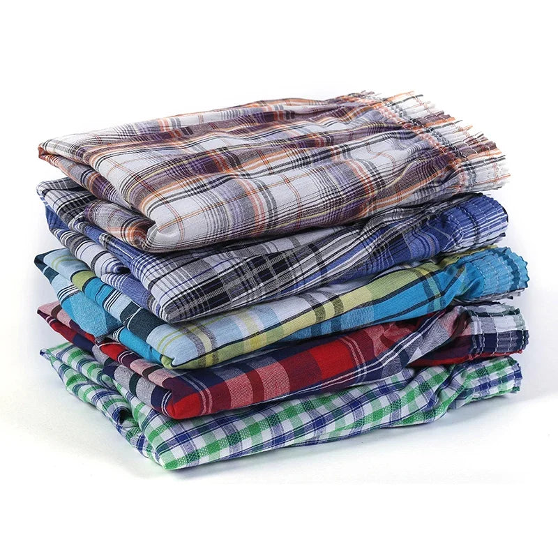 8-Pack Men's 100% Cotton Plaid Loose Fit Boxer Shorts