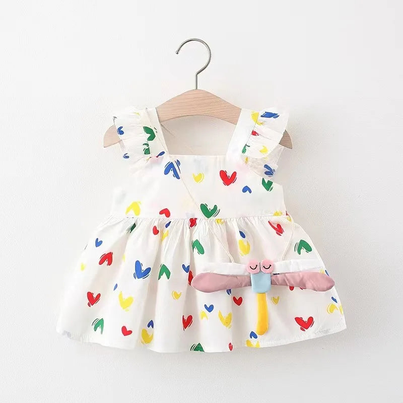 2-Piece Sweet Heart Toddler Girls' Summer Cotton Dress & Bag Set (0–3 Years)