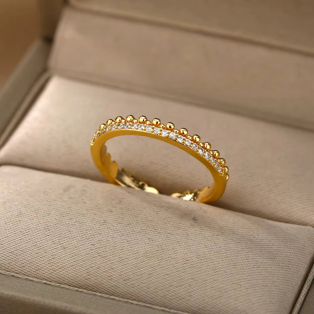 18K Gold Plated Zircon Geometric Open Ring – Trendy Waterproof Stainless Steel Jewelry