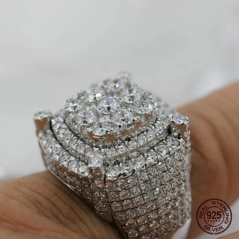 3Ct 925 Sterling Silver Cluster Ring