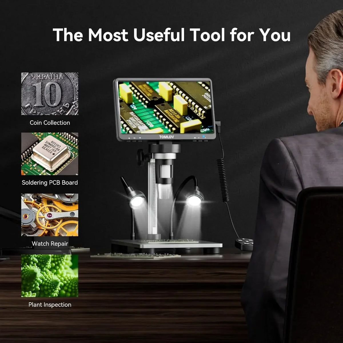 TOMLOV DM9 7" LCD Digital Microscope – 1200X 1080P Coin & Soldering Magnifier
