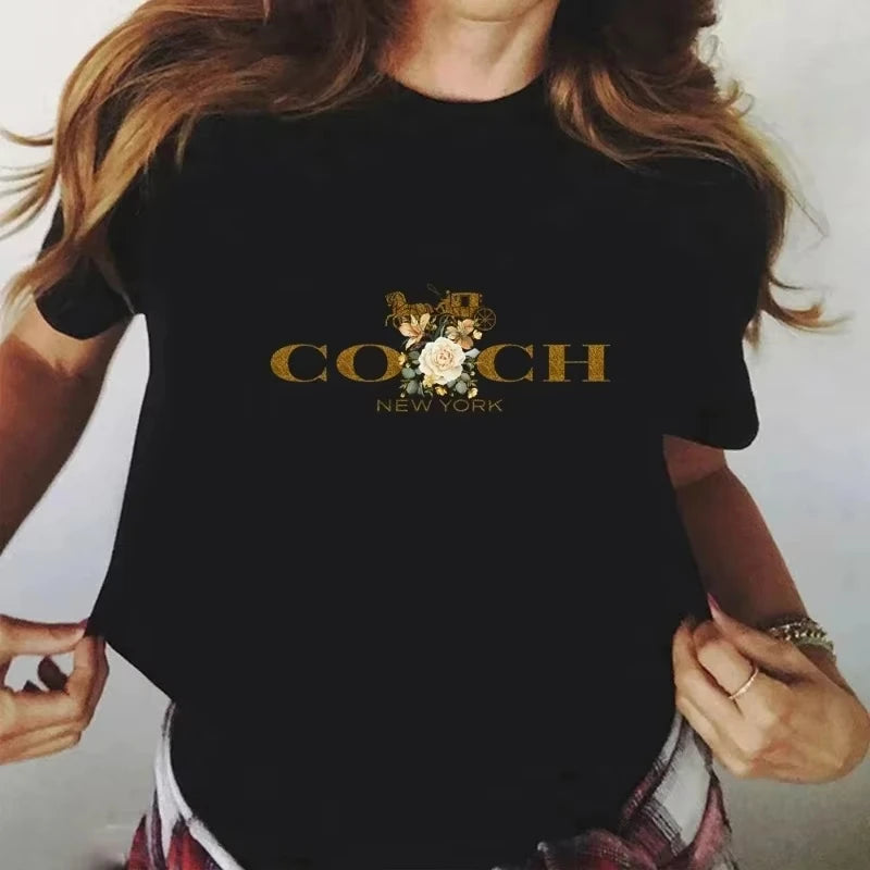 Women’s Spring/Summer Luxury Graphic T-Shirt – Casual Short Sleeve O-Neck Top