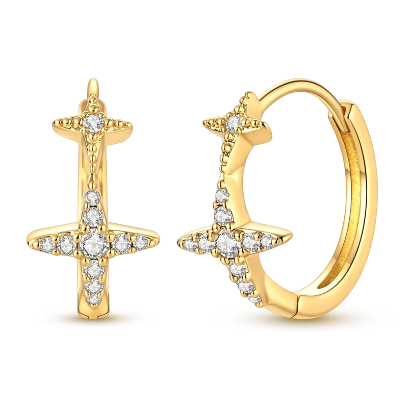 925 Sterling Silver CZ Zircon Gold-Plated Hoop Earrings – Sparkling Minimalist Jewelry