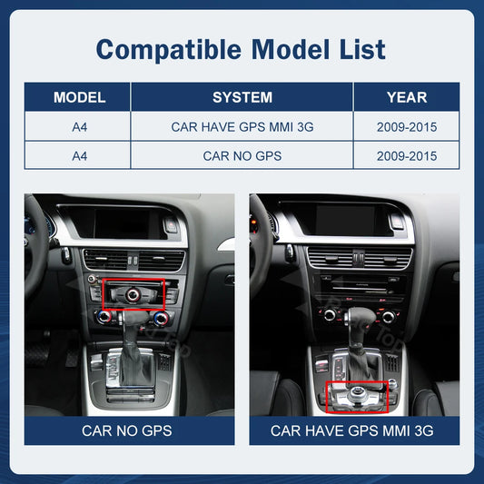 Road Top 8.9" / 12.3" Touchscreen Multimedia Display for Audi A4 S4 (2009–2015) with Wireless CarPlay & Android Auto