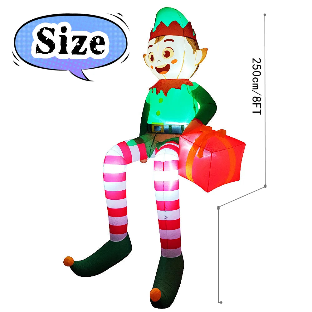 Christmas Inflatable Sitting Elf & Snowman Outdoor LED Yard Decorations