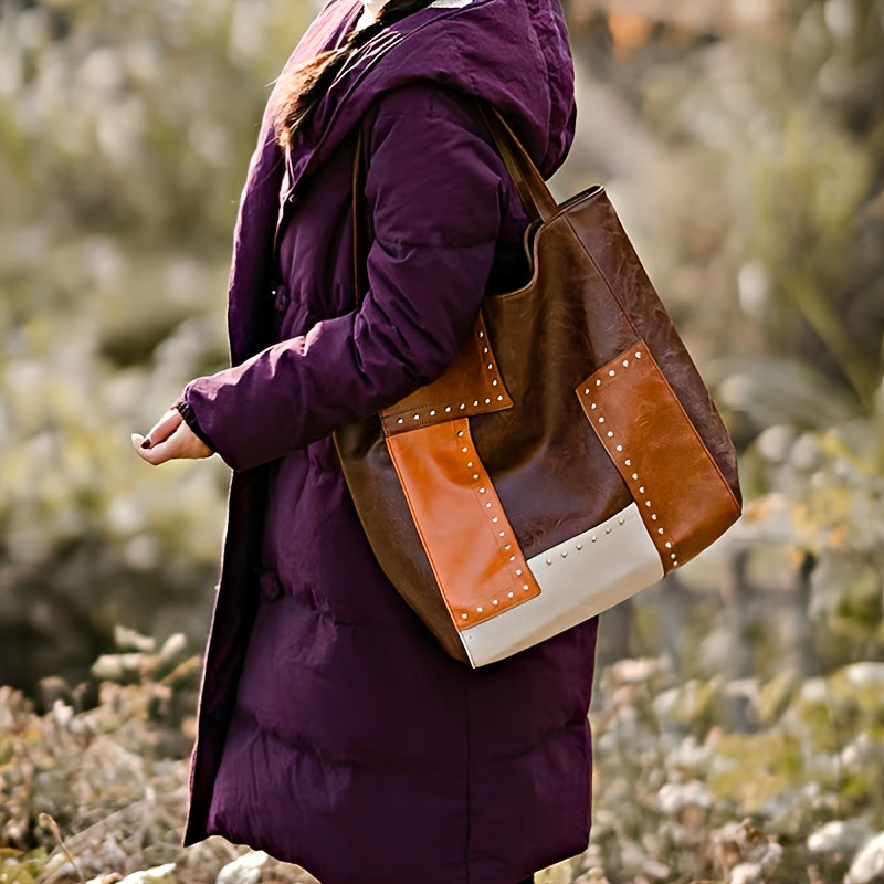 Vintage-Inspired Patchwork Tote Handbag