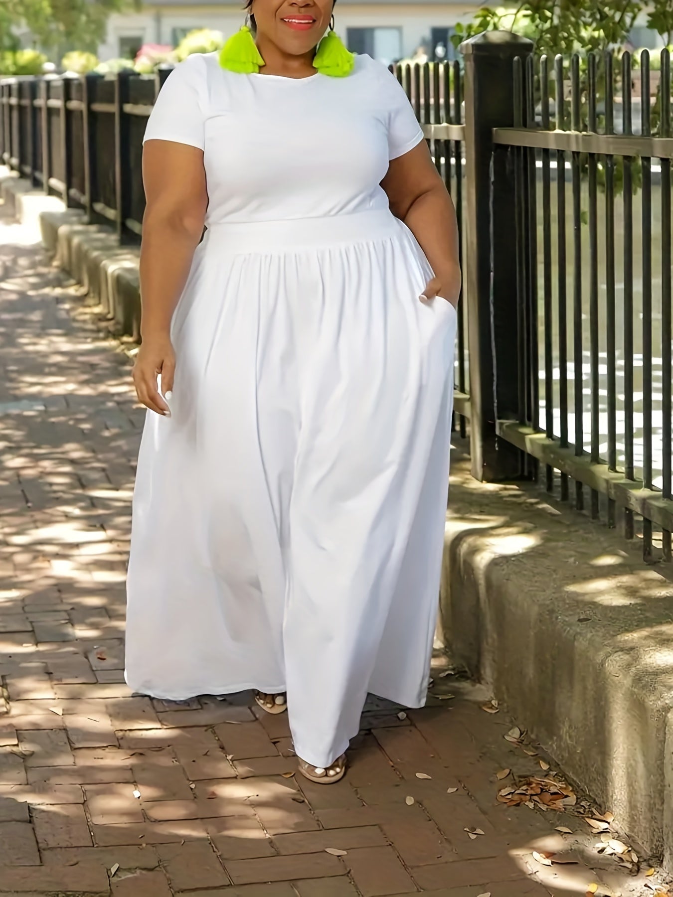 Solid Color Short Sleeve Dress