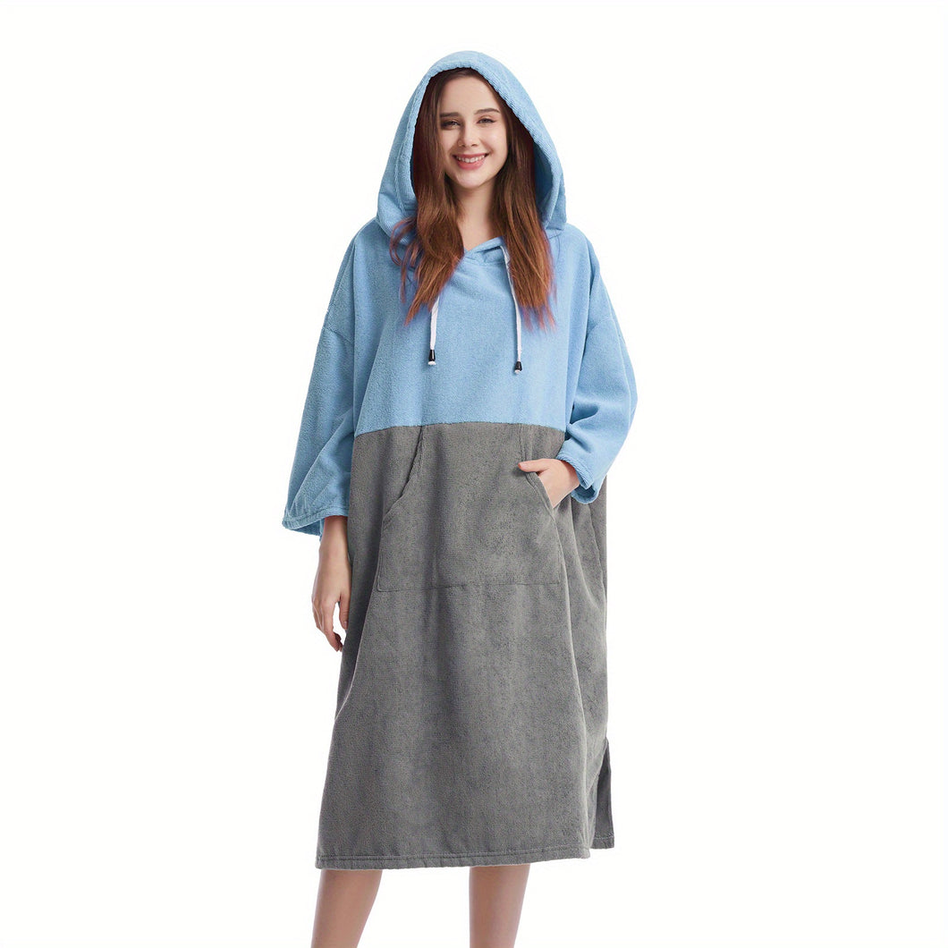 Mutao Quick-Dry Hooded Terry Towel Poncho with Front Pocket