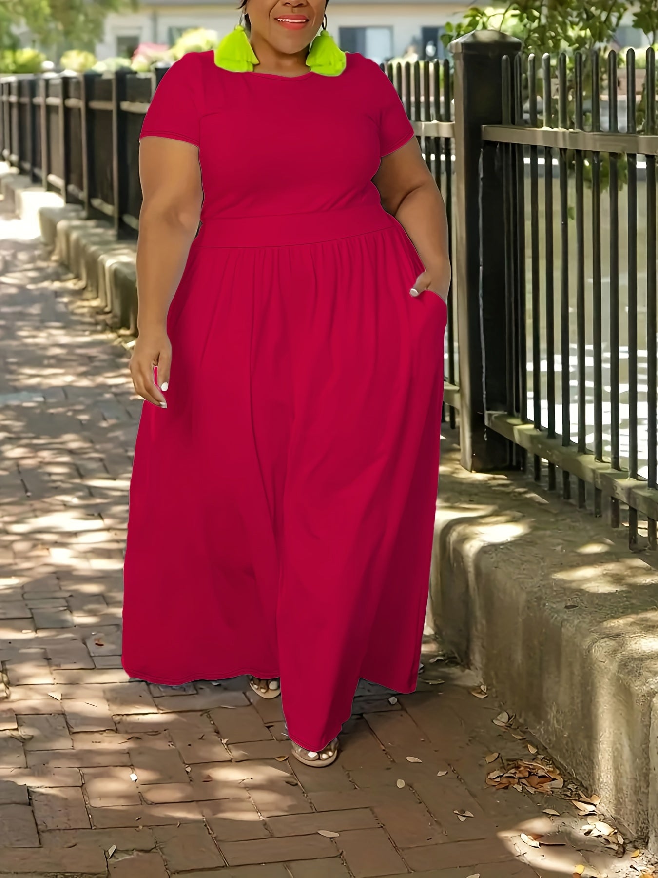 Solid Color Short Sleeve Dress