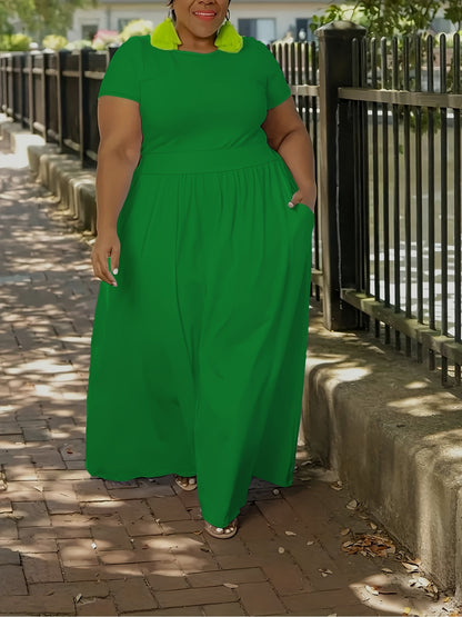 Solid Color Short Sleeve Dress