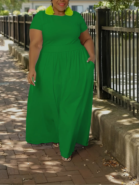 Solid Color Short Sleeve Dress