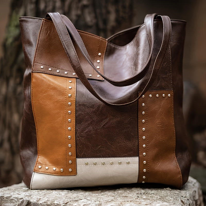 Vintage-Inspired Patchwork Tote Handbag
