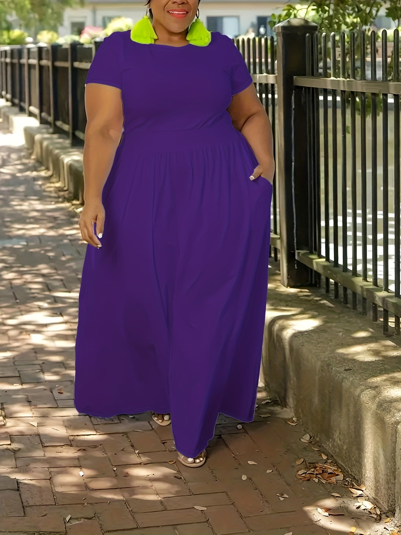 Solid Color Short Sleeve Dress