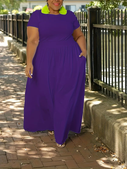 Solid Color Short Sleeve Dress