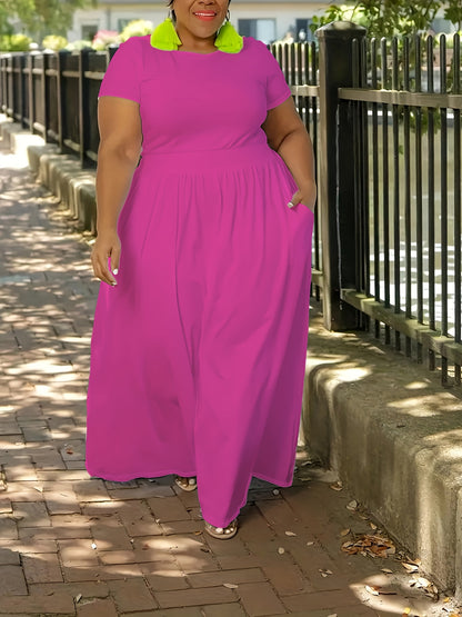 Solid Color Short Sleeve Dress