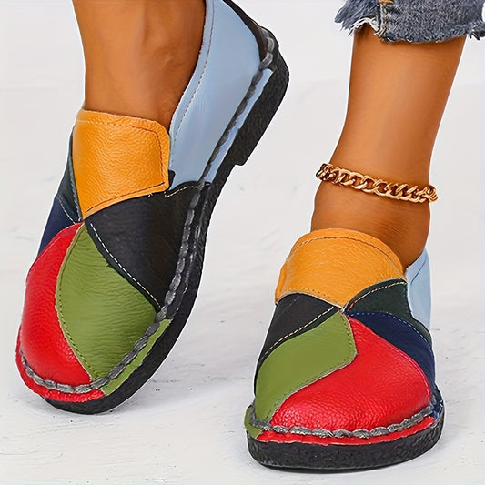 Colorblock Flat Bottom Soft Sole Slip On Loafers