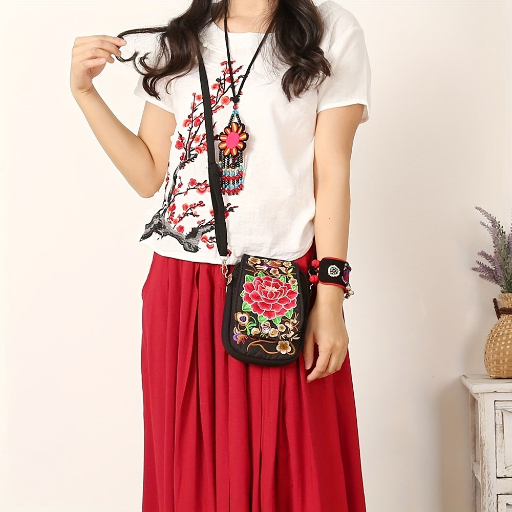 Floral Geometric Crossbody Lightweight Mini Shoulder Bag with Detachable Strap