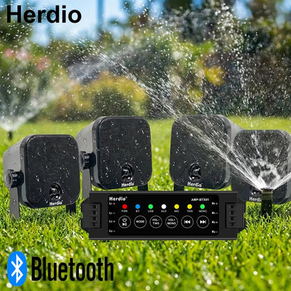 Herdio 4" Waterproof Marine Speakers with Bluetooth Amplifier Kit for Boat, Garden & Patio