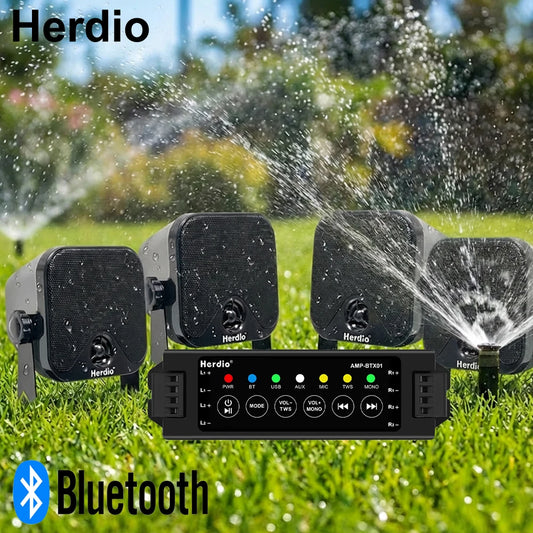 Herdio 4" Waterproof Marine Speakers with Bluetooth Amplifier Kit for Boat, Garden & Patio