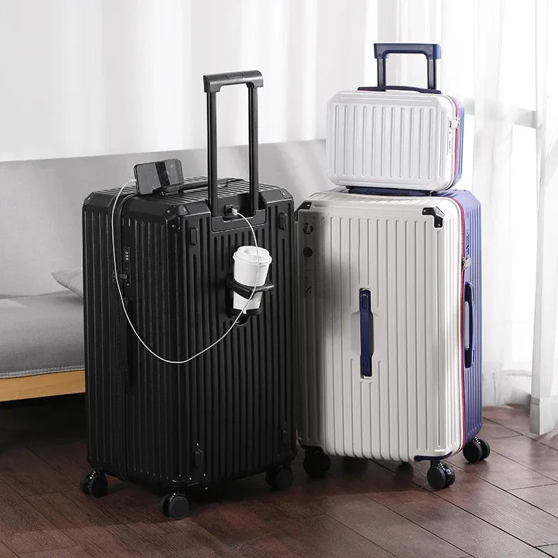 Multifunction Spinner Luggage with USB Charging Port and Cup Holder