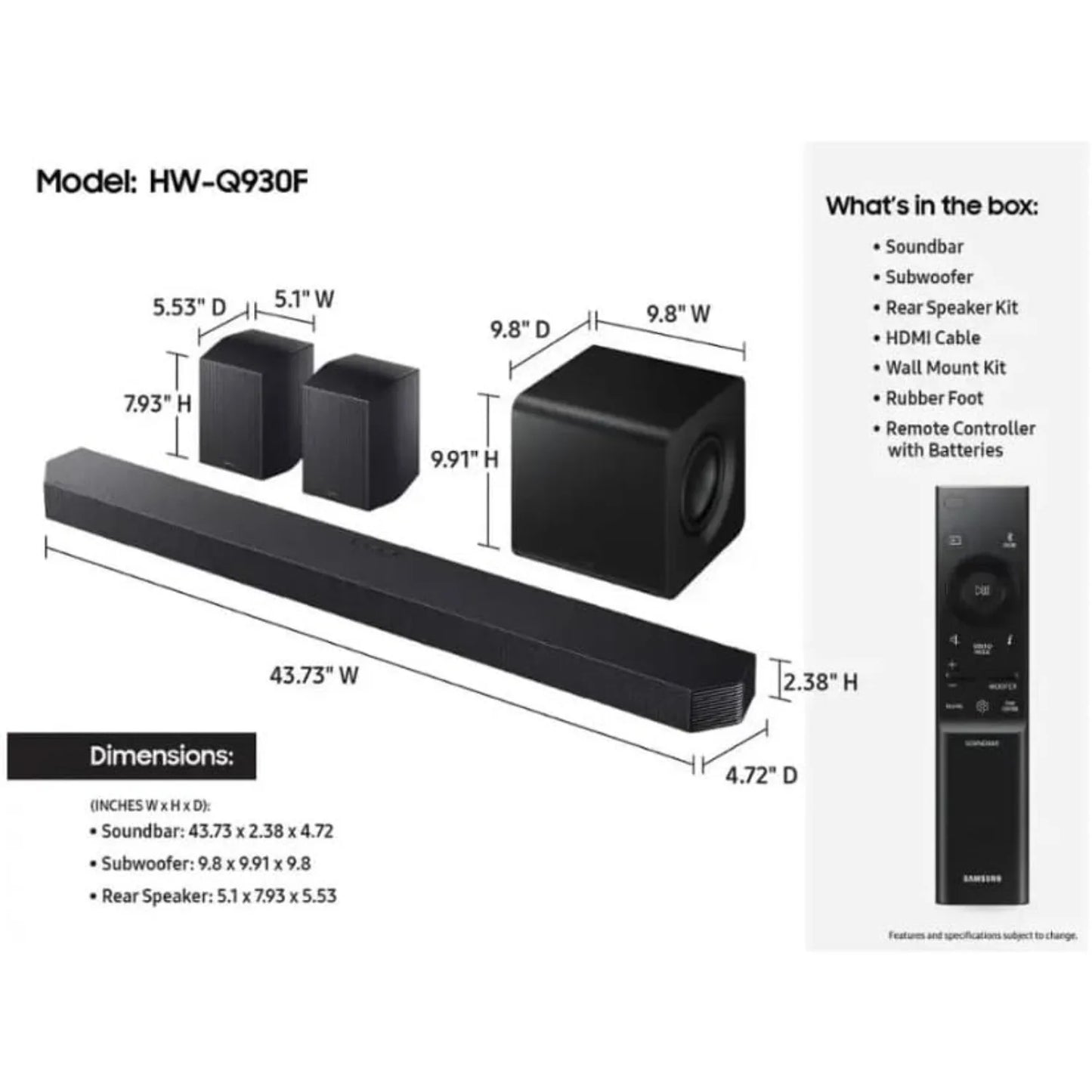 Samsung Q-Series HW-Q930F 9.1.4ch Soundbar with Subwoofer & Rear Speakers