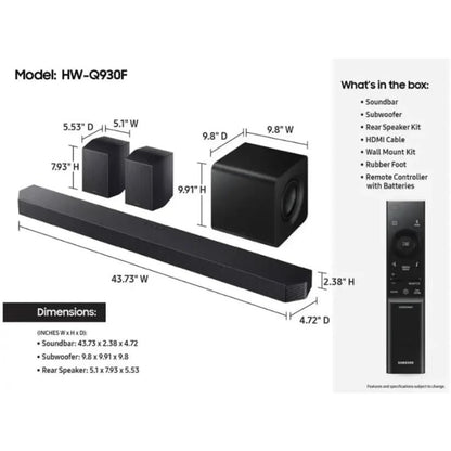 Samsung Q-Series HW-Q930F 9.1.4ch Soundbar with Subwoofer & Rear Speakers