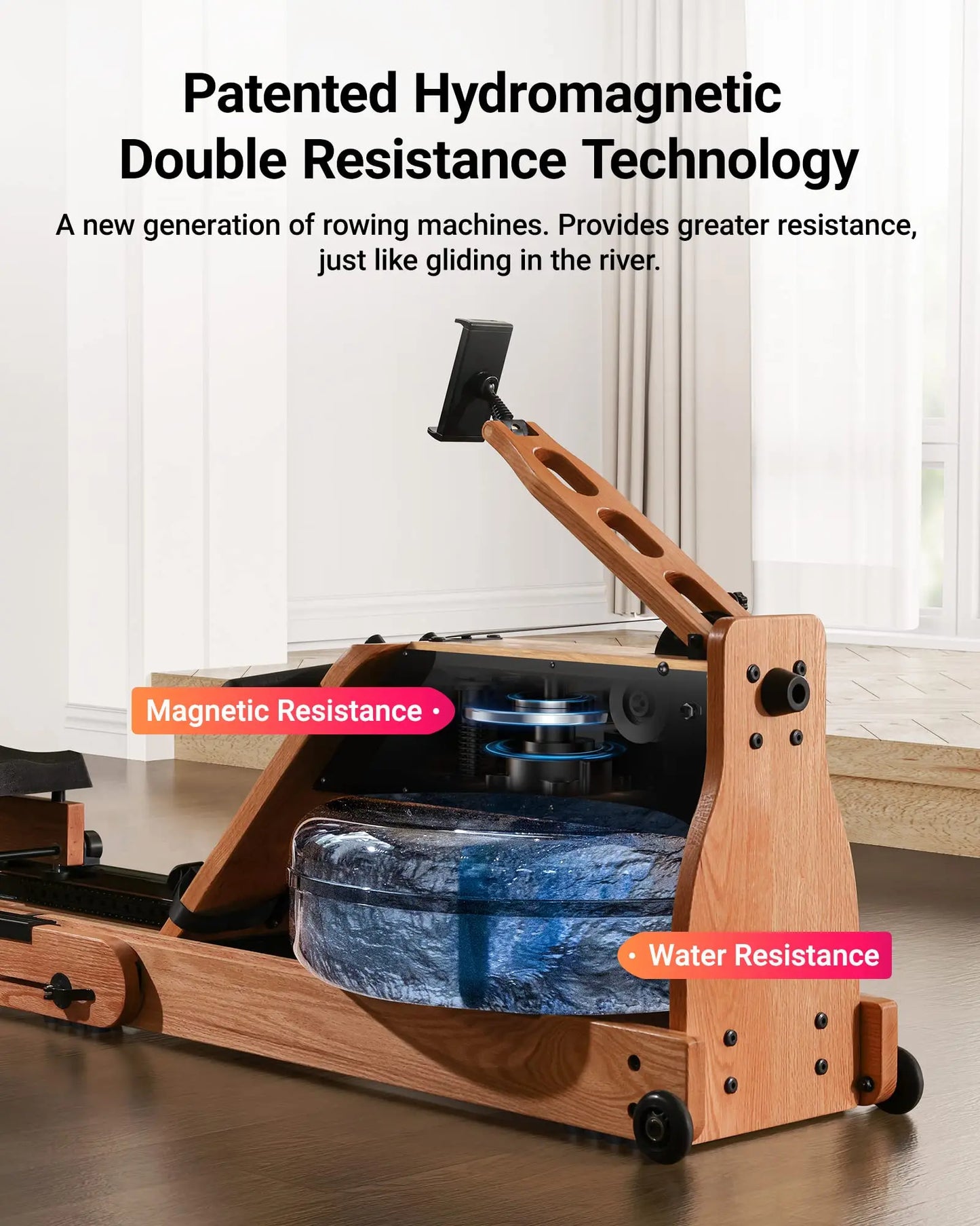 MERACH Foldable Wooden Water Electromagnetic Rower Machine