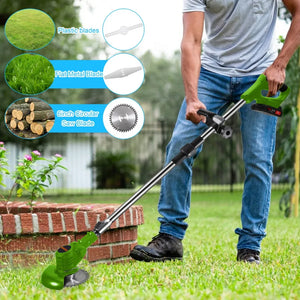 Electric Cordless Weed Eater 21V 3-in-1 Lightweight Edger Stringless Weed Trimmer with Wheel Blade