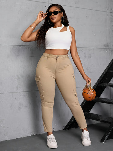 High Waist Straight Cargo Jeans