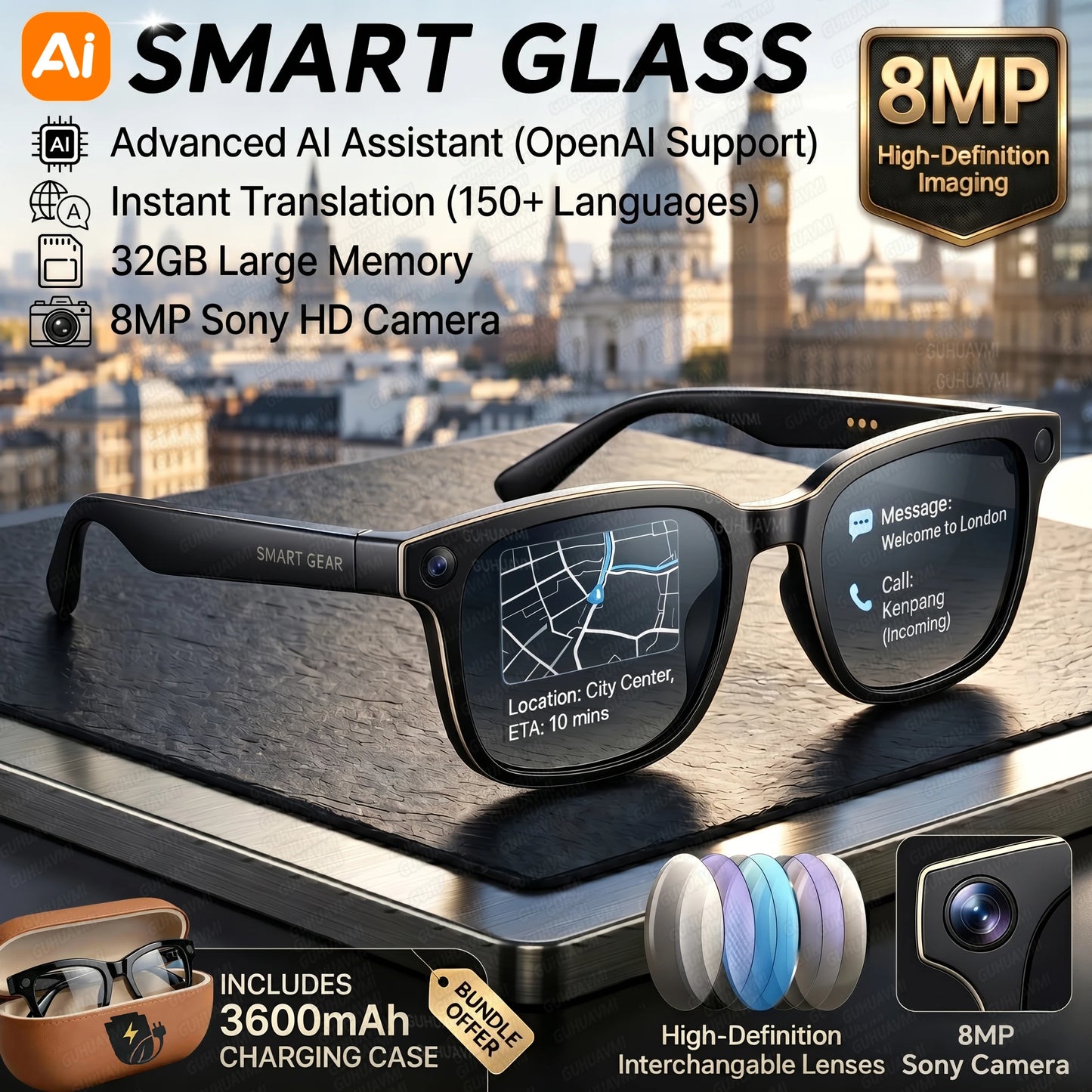 4K AI Camera Smart Sunglasses with Power Bank