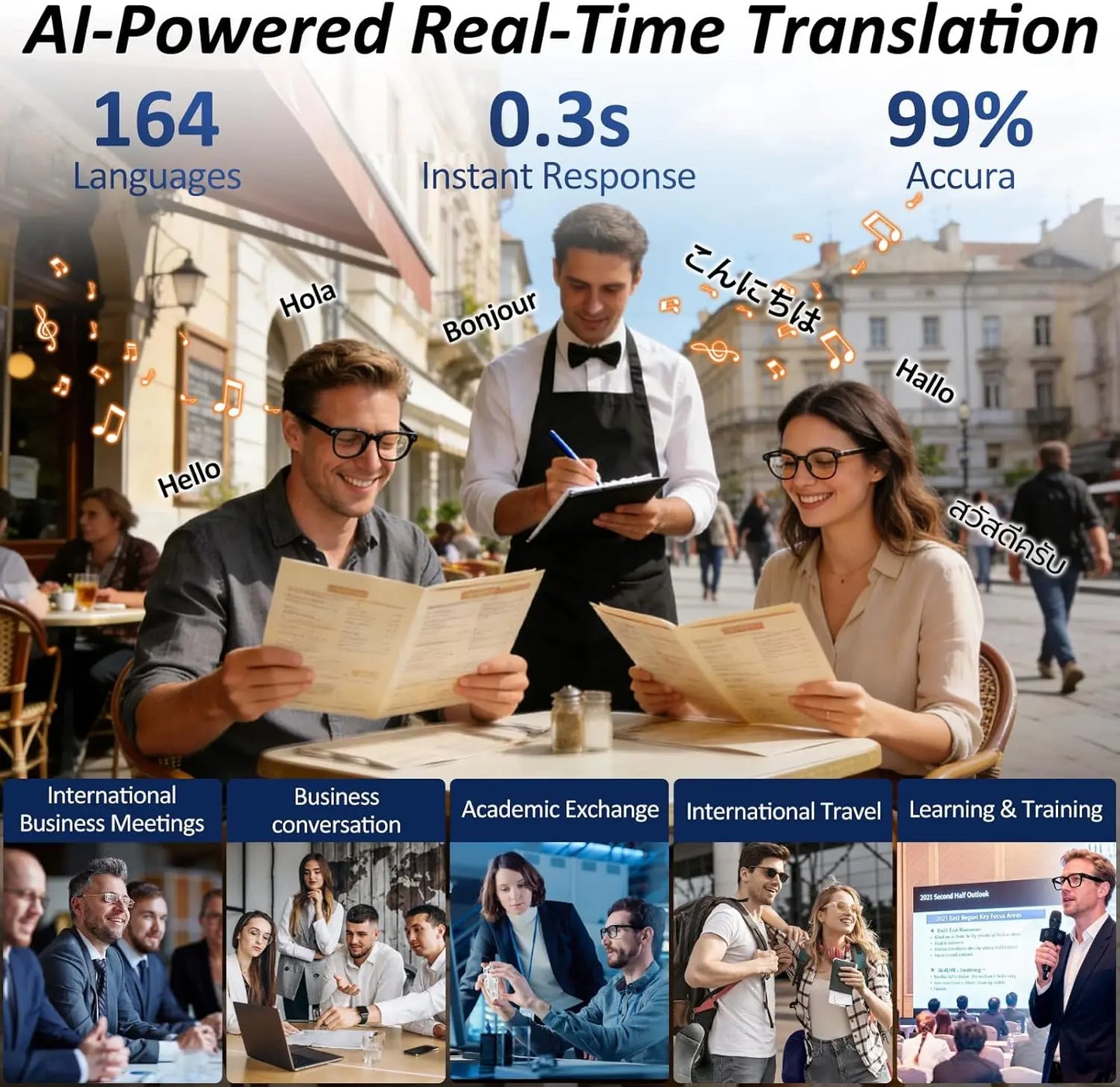 Smart AI Glasses with 8MP Camera & Real-Time Translation