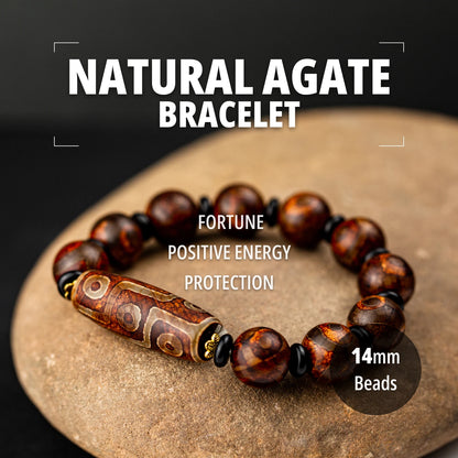 14mm Natural Stone Agate Bead Bracelet