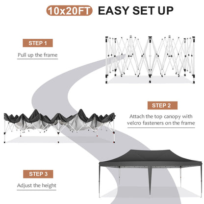 10x20ft Pop Up Canopy Gazebo With 6 Sidewalls & 3 Adjustable Heights